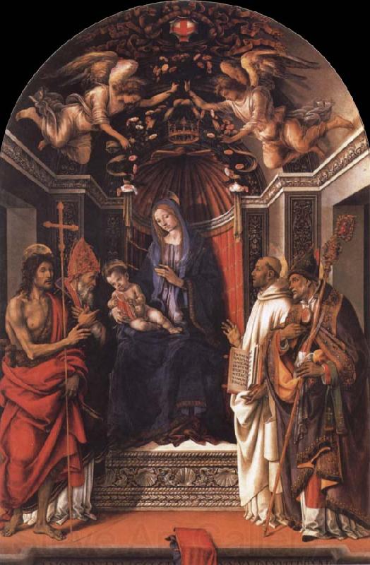 Fra Filippo Lippi Madonna and the child Enthroned with Saint john the Baptist,Victor,Bermard and Zenobius Spain oil painting art